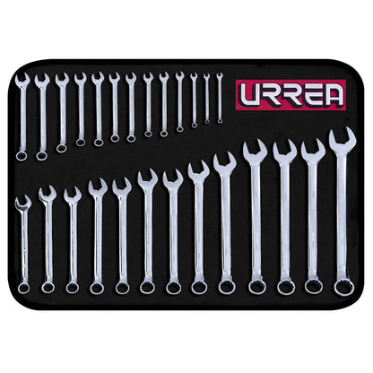 Urrea 1200QM Juego de llaves combinadas pulido espejo métricas, 12 puntas, 26 piezas - 26 piezas - 12 puntas