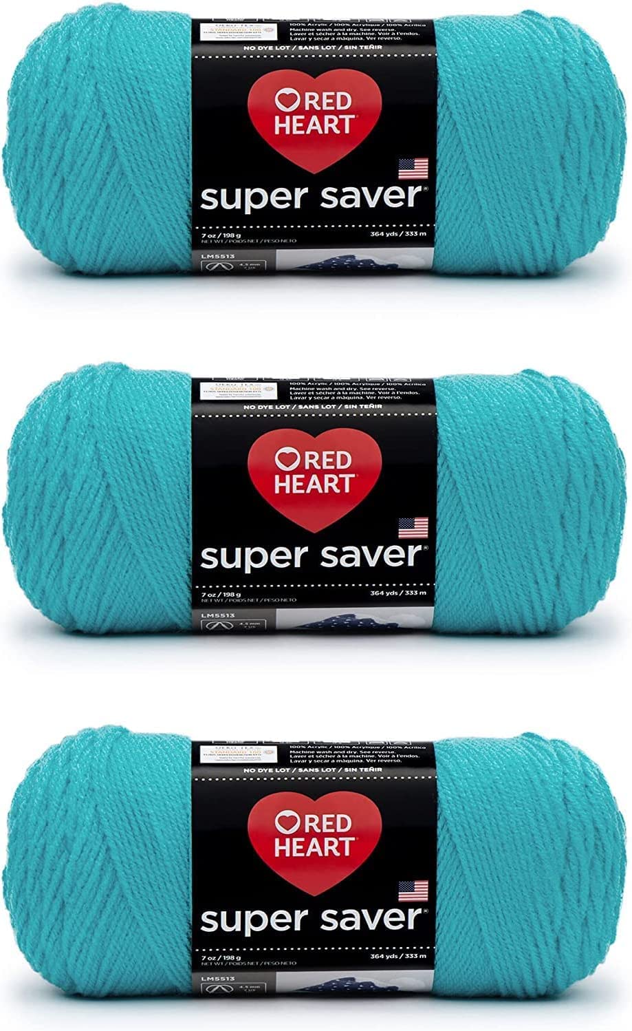Red Heart Super Saver Estambre Acrílico, Varios Colores - Turquesa - Paquete de 3