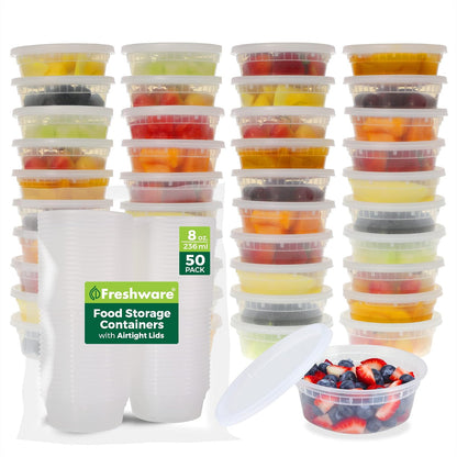 Freshware, YH-S8X50, Contenedores de almacenamiento para alimentos, plástico con tapas herméticas, 228 g, para control de porciones, 50 unidades