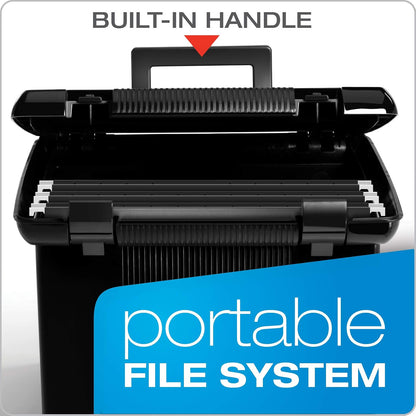 Pendaflex - Caja de archivos portátil con rieles de archivo, almacenamiento simple de documentos, contenedor de archivos para el hogar y la oficina, tapa con bisagras con cierre de doble cierre, negro