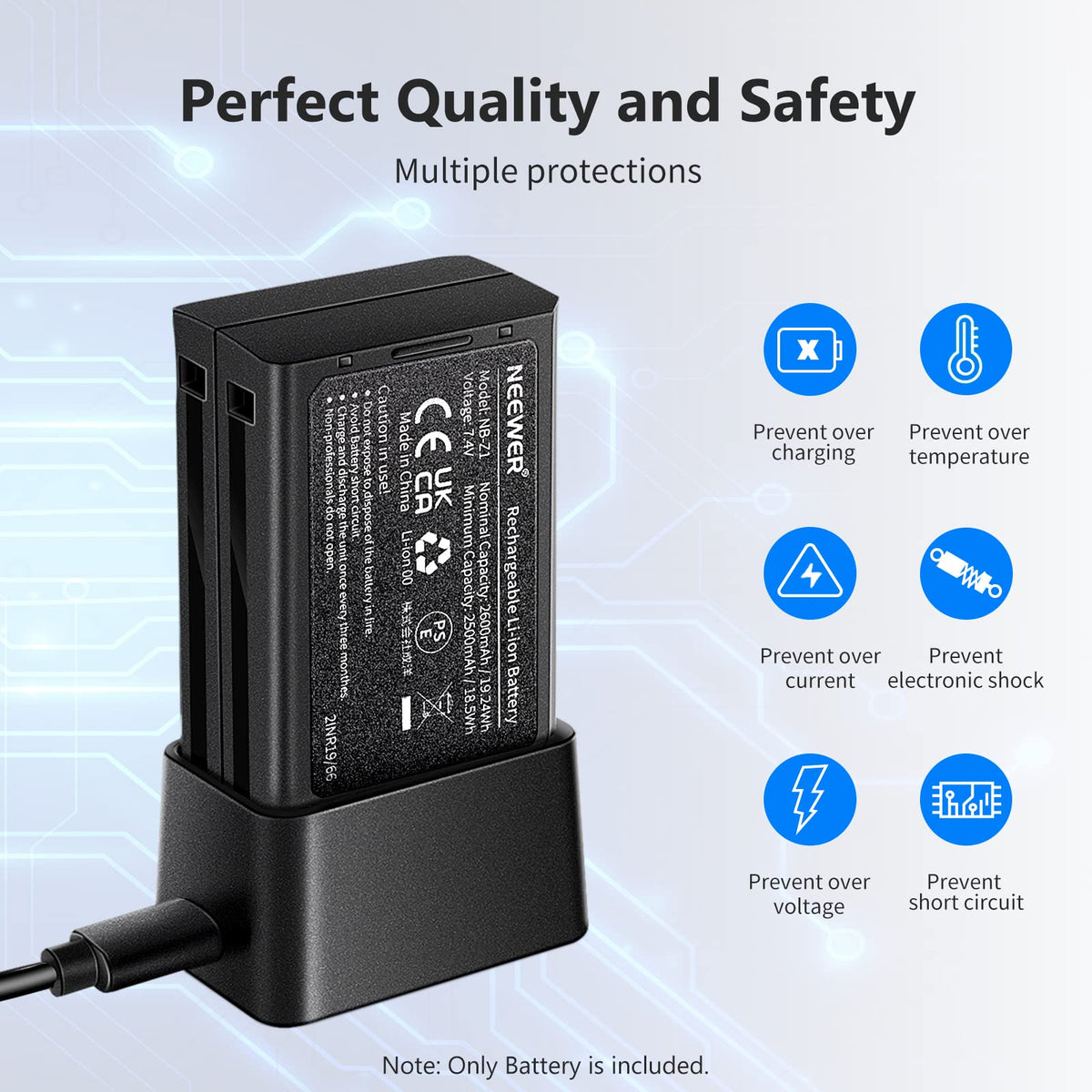 NEEWER 7.4V/2600mAh Batería Li-Ion de Repuesto para Flash Speedlite, Batería de Litio Compatible TTL Z1-C/S/N, Z2-C/S/N Z760-C/S/N Flash Speedlite, NB-Z1