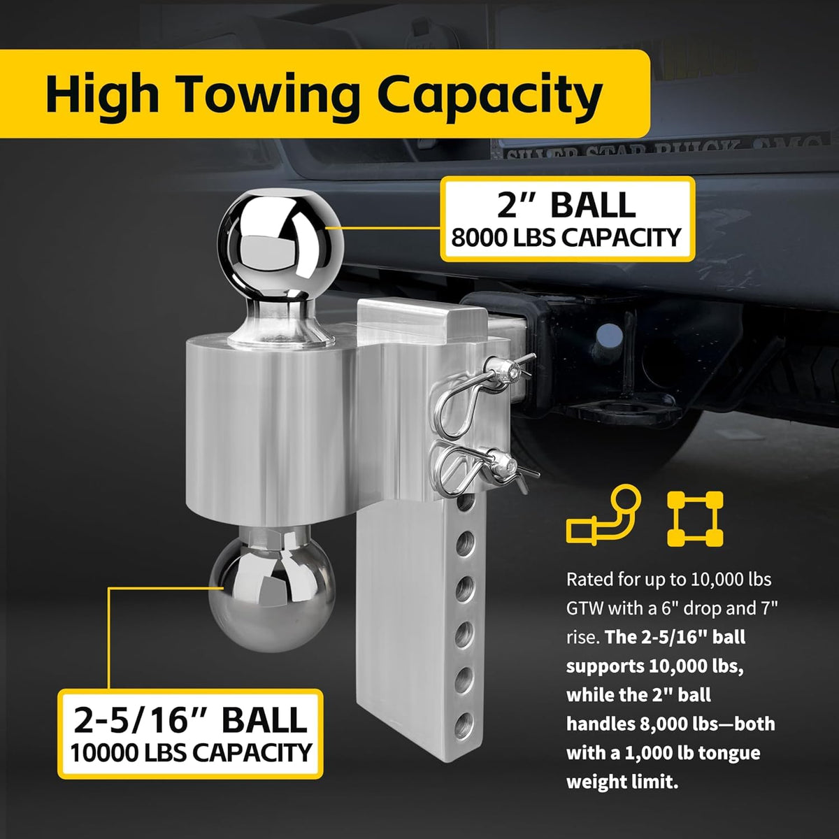 MaxxHaul Montaje de Bola Doble Ajustable de Aluminio 50246, 15 cm