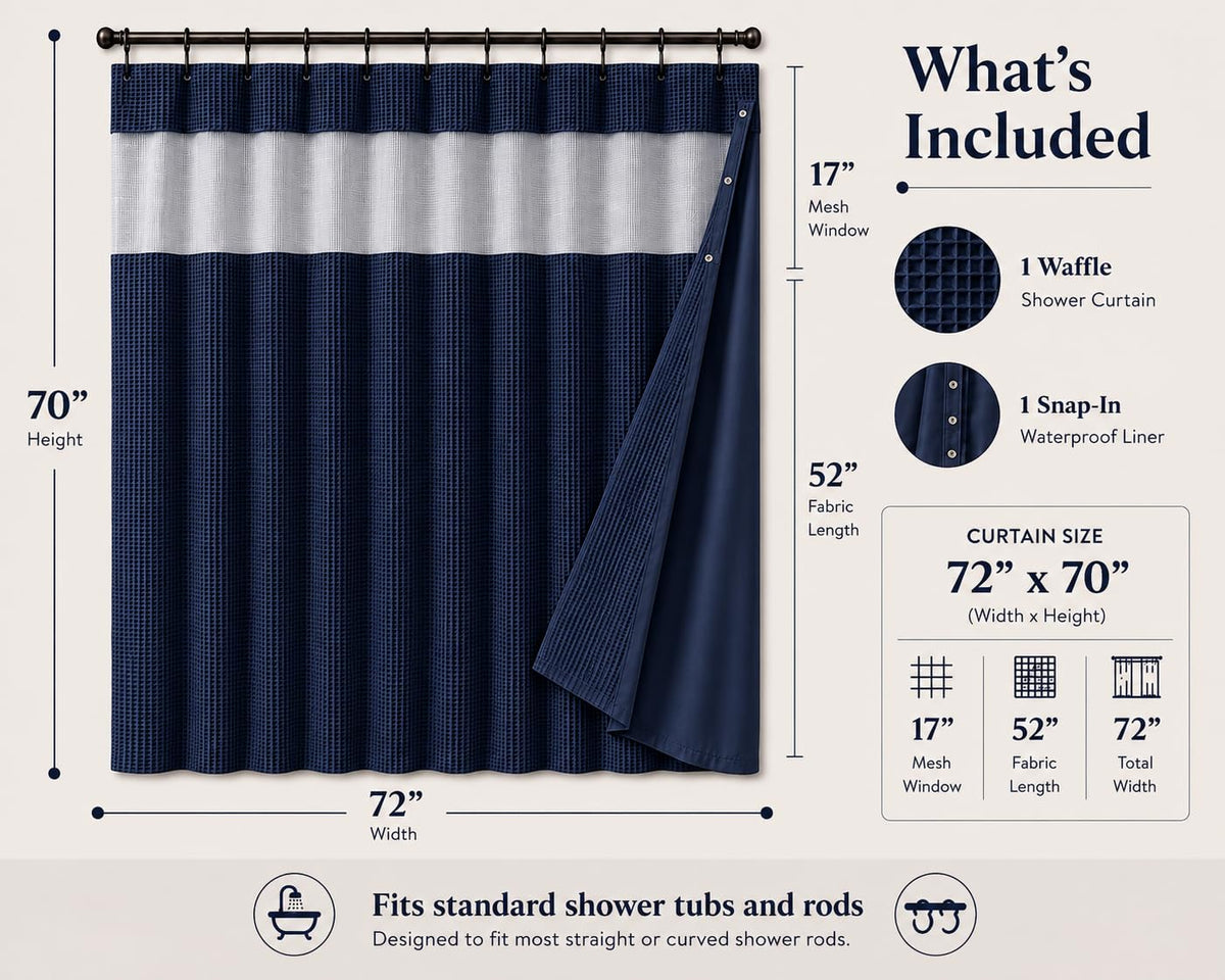 Dainty Home Smart Design - Cortina para regadera, Tela, Azul Marino, 72 Inch x 72 Inch, 1