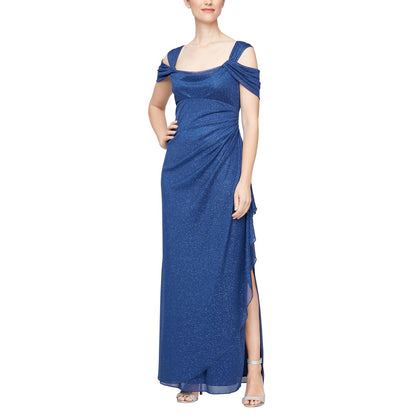 Alex Evenings Vestido Largo con Rosetas Metálicas Manga Corta - 6 - Azul (Electric Blue)