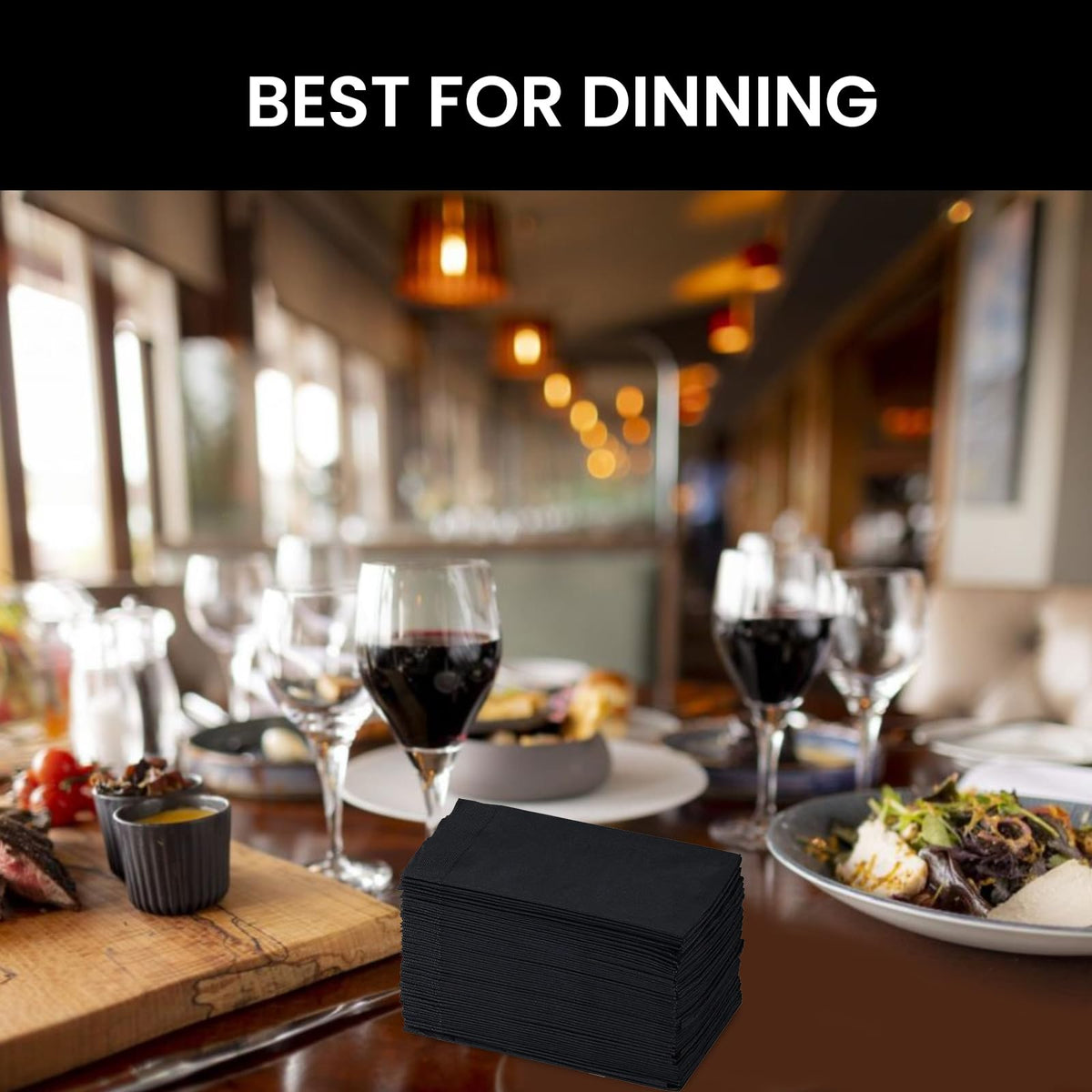Perfectware - Servilletas de cena de 2 capas, color negro, paquete de 125 unidades
