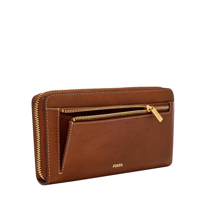 Fossil Logan - portafolios de piel con cierre RFID para mujer, con correa de muñeca, para mujer