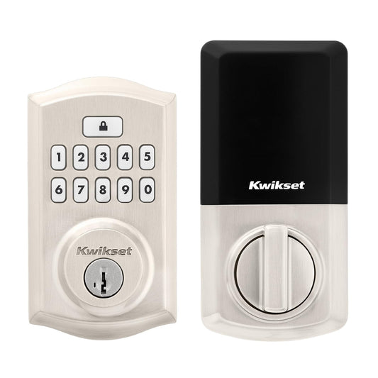 Kwikset SmartCode 260 Cerradura de puerta con teclado electrónico sin llave con entrada automática, códigos de usuario personalizados, seguridad avanzada en níquel satinado tradicional