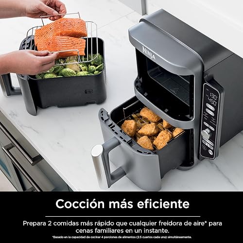 Ninja DoubleStack XL Freidora 9.45L 4 Alimentos a la Vez SL401LAA | 2 Cestas Apiladas, 4 Alimentos Simultáneos | 6 Modos | Diseño Compacto Ahorra Espacio