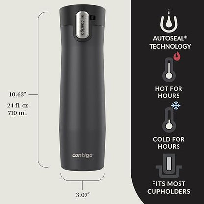 Contigo West Loop 3.0 - Taza de viaje aislada de acero inoxidable, a prueba de fugas con tapa autosello, 24 onzas, color negro mate