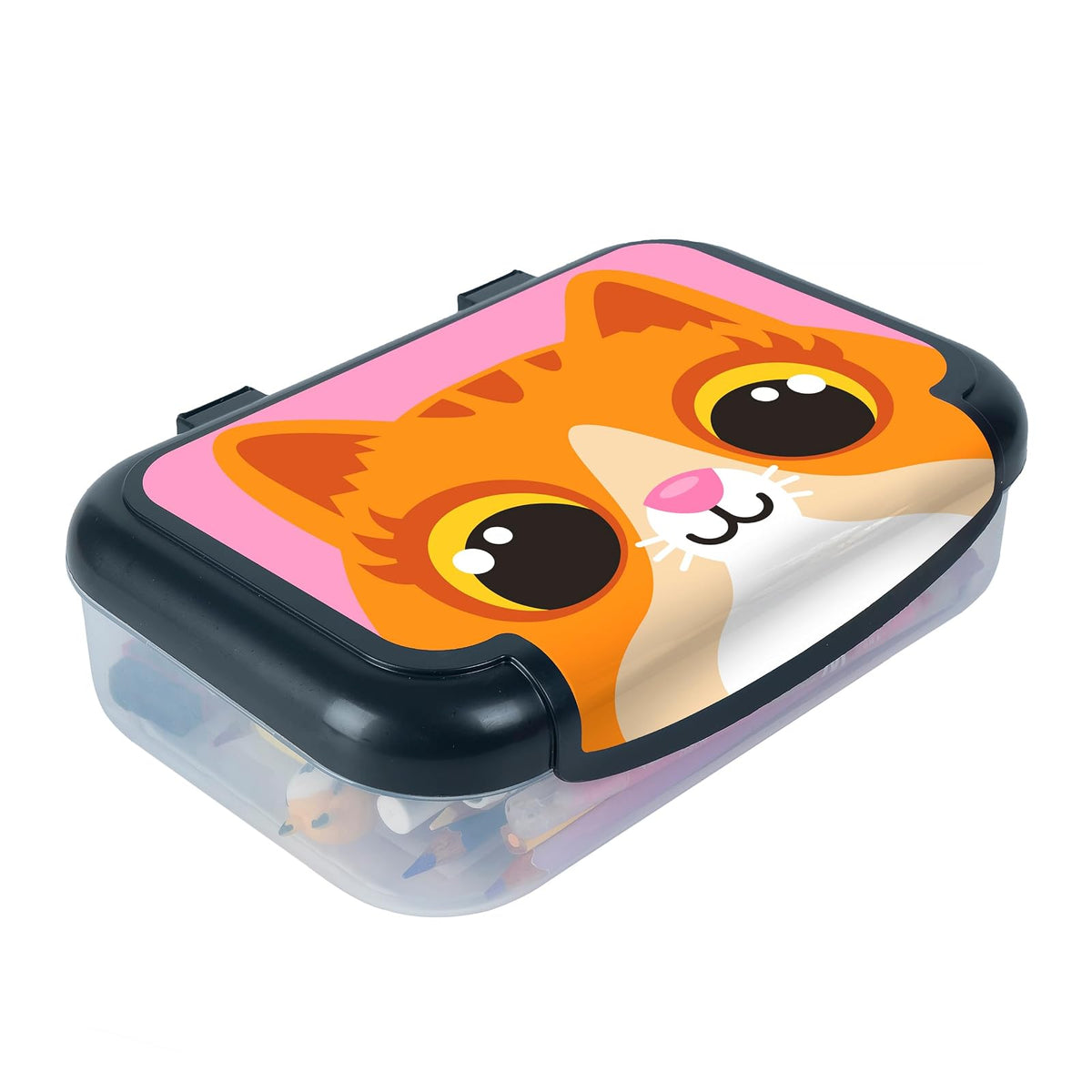 ZIPIT - Caja de lápices de plástico reciclado para niñas, estuche de gran capacidad para la escuela, caja organizadora de papelería duradera, gatito - Gato