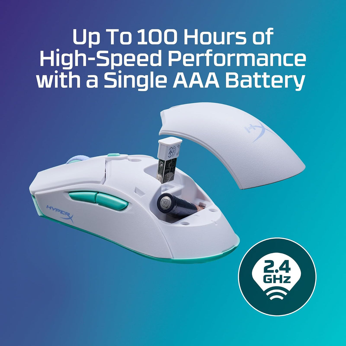 HyperX Pulsefire Haste 2 Core Wireless - Mouse para Juegos de PC, batería de Larga duración, Ligero, Sensor de núcleo Personalizado, conectividad inalámbrica Dual, Color Blanco