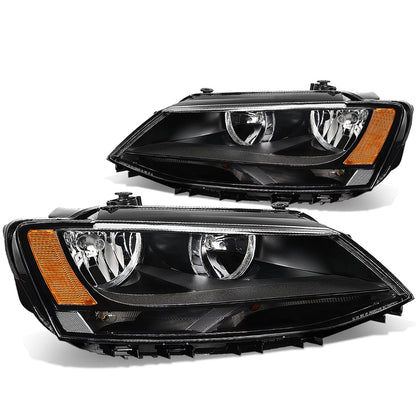 DNA Motoring HL-OH-VWJETTA11-BK-AM Faros Delanteros Esquina Ámbar Carcasa Negra para VW Jetta Sedán 4P 11-18