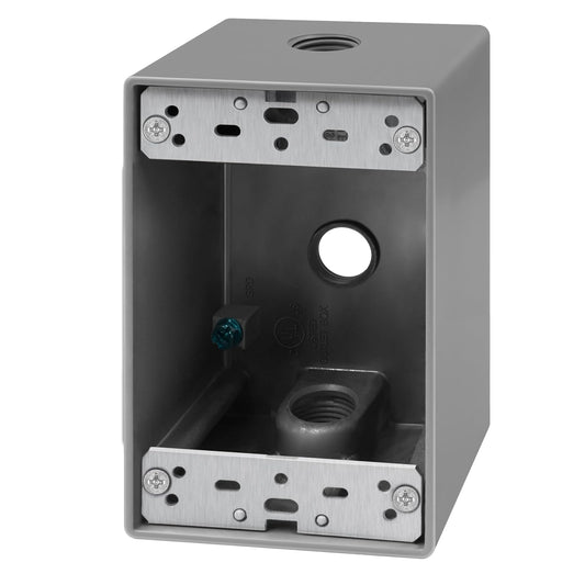 ENERLITES - Caja de enchufes resistente a la intemperie con tres enchufes roscados de 1/2 pulgada, caja eléctrica exterior, 3 orificios de 0,50 pulgadas cada uno