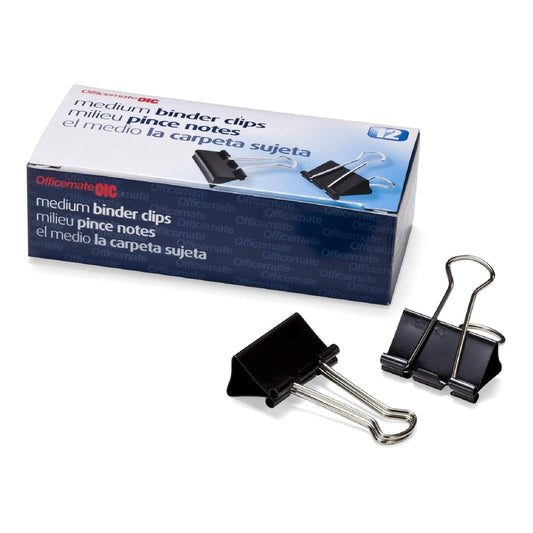 Officemate Clips medianos para carpeta, color negro, 12 unidades (paquete de 12)