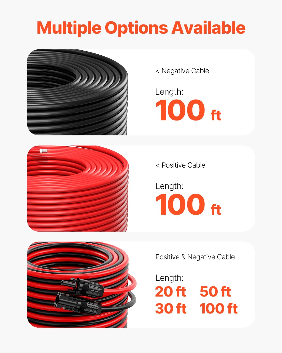 VEVOR Cable de Extensión para Panel Solar de 30,48 m, 10 AWG Cable de Extensión Solar, Cable Fotovoltaico Impermeable IP67 de 6 mm² para Paneles Solares Domésticos, de Barco y de Autocaravana, Rojo
