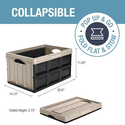 CleverMade Contenedores Plegables de Almacenamiento, Paquete de 3, 46 L, Apilables, Bronceado