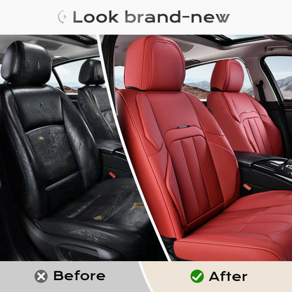 Coverado - Funda para Asiento de Automóvil, Funda para Asiento Delantero de Automóvil, Piel Premium, Ajuste Universal, Impermeable, cojín Antideslizante para la mayoría de los Automóviles, Color Rojo