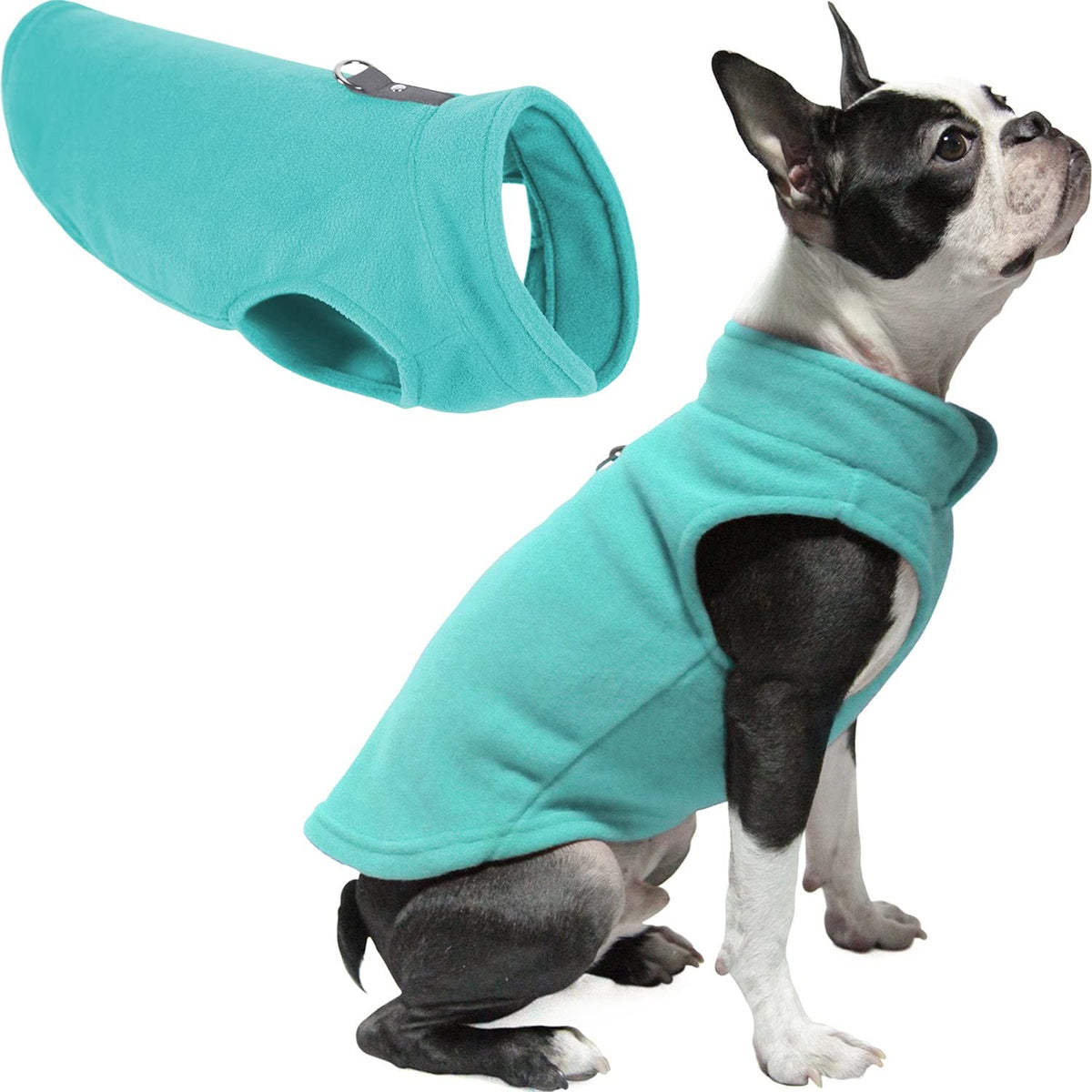 Gooby Chaleco de Forro Polar para Perro con Correa Integrada - Medium chest (~13.5") - Turquoise