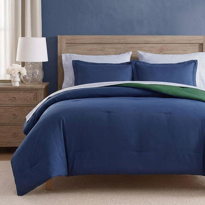 Nautica - Juego de Cama Individual XL Reversible, Incluye Funda Estándar, Sábana Bajera, Funda de Almohada y Bolsa de Lavandería, 5 Piezas, Tamaño Twin, Azul Marino