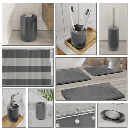 CLARA CLARK - Juego de Accesorios de baño, Juego de Cortina de Ducha, dispensador de jabón, Cepillo para Polvo de Inodoro y Bote de Basura (Gris, Juego Completo + Alfombras de baño)