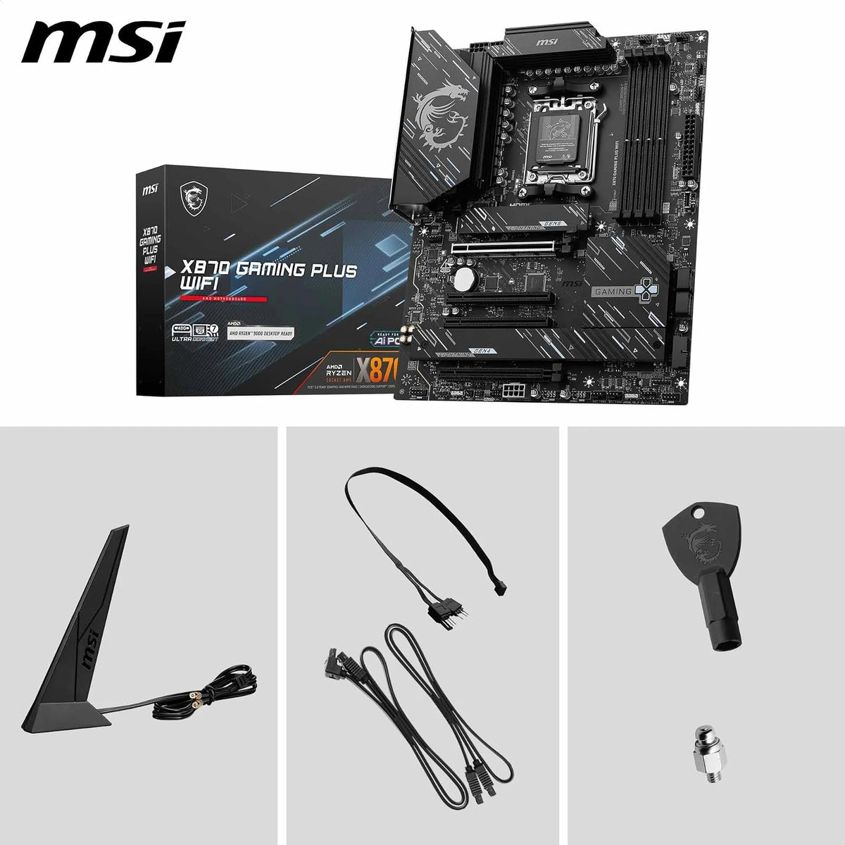 MSI X870 Gaming Plus WiFi V1 Motherboard, ATX-Compatible con procesadores AMD Ryzen 9000/8000/7000, AM5-60A SPS VRM, DDR5 Memory Boost 8200+ MT/s (OC), PCIe 5.0 x16 y 4.0 x16, M.2 Gen5, Wi-Fi 7. LAN