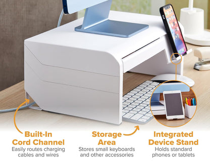 Bostitch Konnect - Elevador Ajustable para Monitor con cajón y Soporte para teléfono Celular, Soporte para computadora portátil, 4 Niveles de Altura, gestión de Cables y Patas de Goma