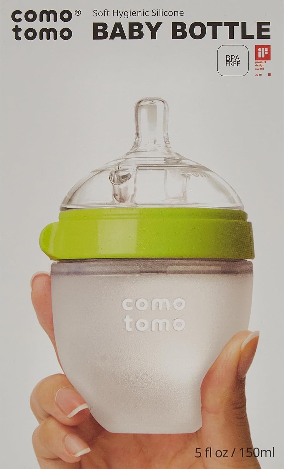 Comotomo Natural Feel Baby Bottle, Green, 5 Ounces