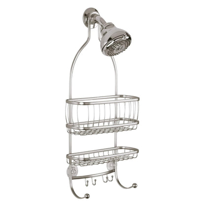 InterDesign York Lyra Shower Caddy, Satin | Espacio extra amplio, 9.75 x 4 x 22 pulgadas, ganchos para maquinillas de afeitar, toallas, champú, acondicionador, jabón