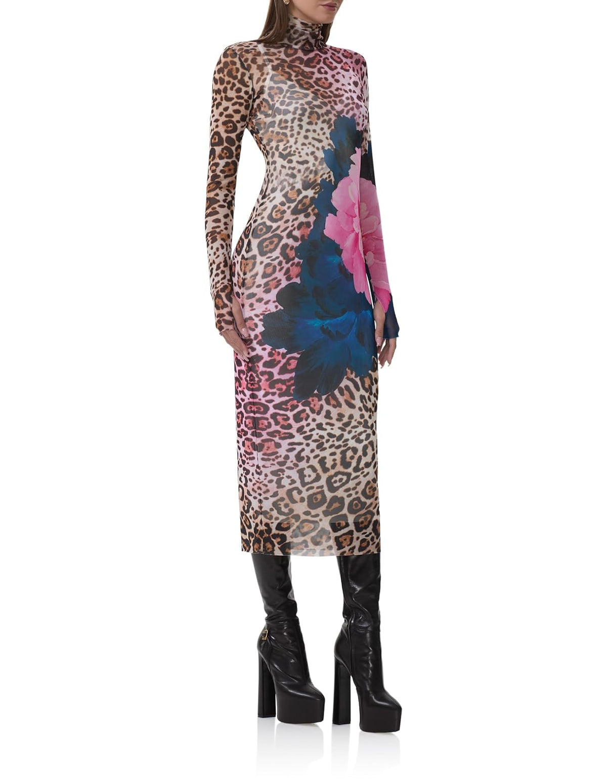 AFRM Shailene - Vestido Midi Ajustado de Malla con Cuello Alto para Mujer