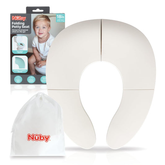 Nuby - Asiento plegable para orinal y bolsa – Esencial de viaje para niños pequeños – Asiento de inodoro de viaje para niños pequeños de 18 meses – | 18+ Meses-Blanco