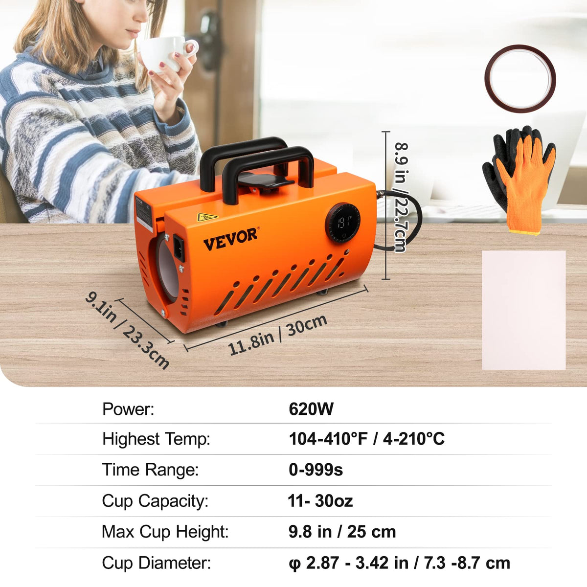 VEVOR - Prensa de calor para tazas, máquina de prensa de calor de vaso de 30 onzas, transferencia de sublimación de 11-15 onzas, 16-25 onzas, vasos rectos y delgados, prensa de calor de taza con
