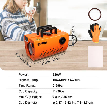 VEVOR - Prensa de calor para tazas, máquina de prensa de calor de vaso de 30 onzas, transferencia de sublimación de 11-15 onzas, 16-25 onzas, vasos rectos y delgados, prensa de calor de taza con