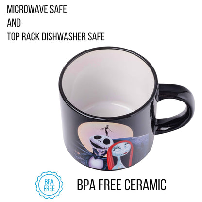 Silver Buffalo: Juego de 4 tazas de cerámica Nightmare Before Christmas Jack y Sally, 10 onzas, paquete de 4 tazas de cerámica, juego de 5 piezas