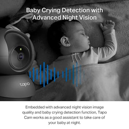 Tapo - Cámara de Seguridad Interior TP-Link 2K con función panorámica/inclinación para Monitor de bebé, Mascotas, detección de Movimiento, Audio bidireccional, Almacenamiento, Negra, C211, 2 Piezas