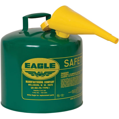 Eagle Lata de Seguridad para Gasolina, Acero Galvanizado con Embudo - Verde - 18.9 L - Lata de seguridad