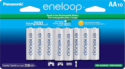 Eneloop Panasonic BK-3MCCA10FA AA 2100 Ciclo Ni-MH baterías Recargables precargadas, Paquete de 10 baterías