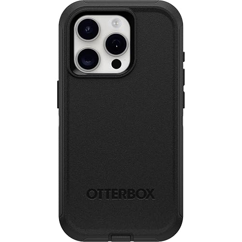 OtterBox - Funda para iPhone 15 Pro (Solamente) Defender Series, Color Negro, sin visualización, Resistente y Duradero, con protección de Puerto, Incluye Soporte de Clip de Funda
