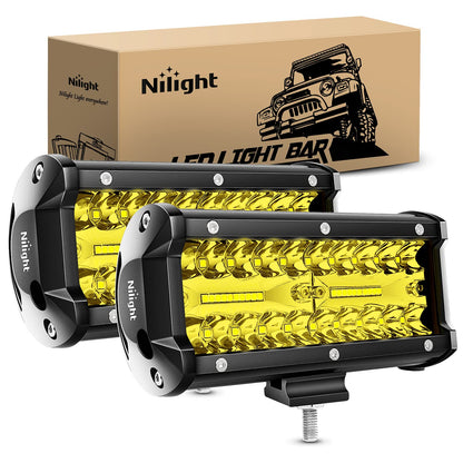 Nilight - Barra de luz LED, 2 unidades de luces de triple fila de 6.5 pulgadas, color ámbar