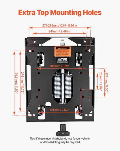 VEVOR - Kit de suspensión de asiento sin pista deslizante de asiento, suspensión de asiento universal para cortacésped de giro cero, kit de suspensión de asiento de tractor ajustable compatible con