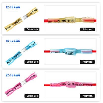 Nilight 250 Conectores de Pala Termorretráctiles Macho y Hembra 22-10AWG | Rojo/Azul/Amarillo, 22-10 AWG, macho y hembra, tubo de doble pared, sellado adhesivo