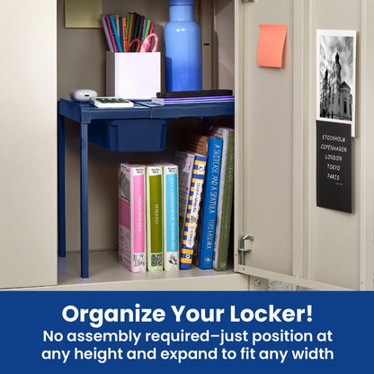 LockerMate - Estante y Organizador de clóset Ajustable para Adaptarse a tu casillero, fácil de Usar, Perfecto para la Escuela, Trabajo, Gimnasio, Incluye cajón de Almacenamiento, Azul