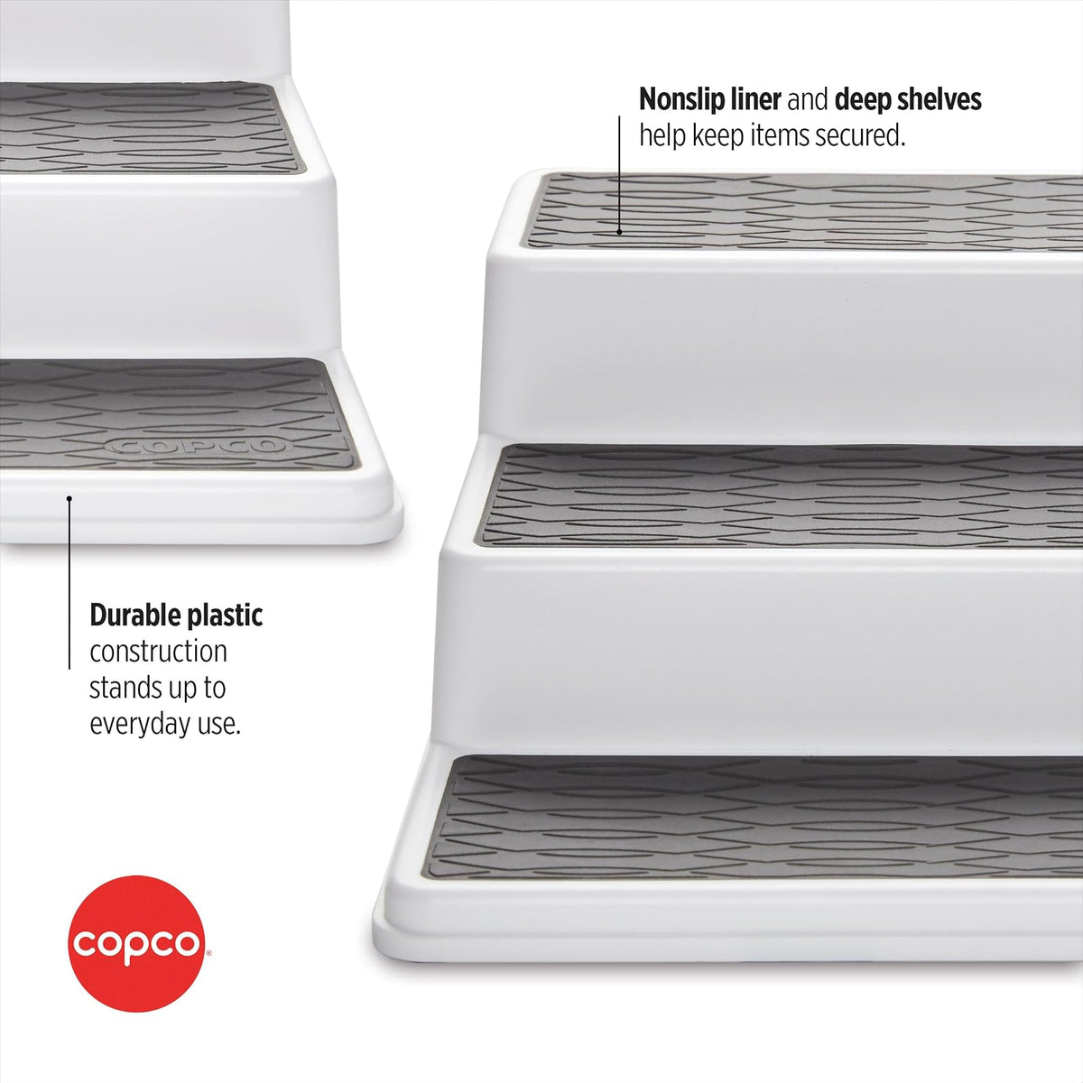 Copco 5257350 - Organizador antideslizante para armario de cocina, 3 niveles, color gris 2, 2 unidades