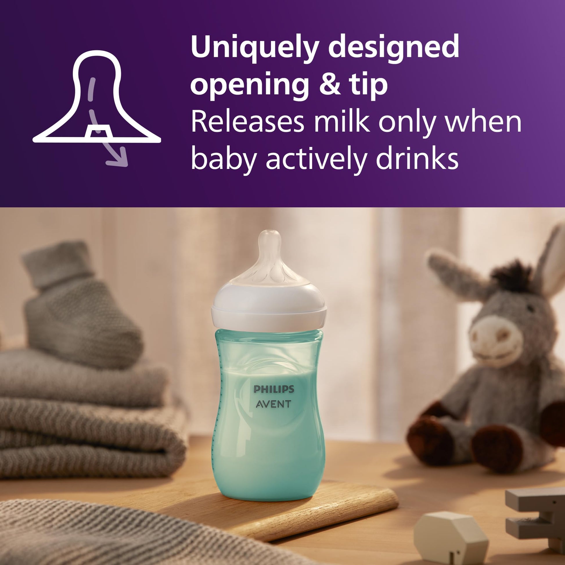 Philips Avent Natural Baby Bottle with Natural Response Nipple, Teal, 9oz, 4pk, SCY903/44