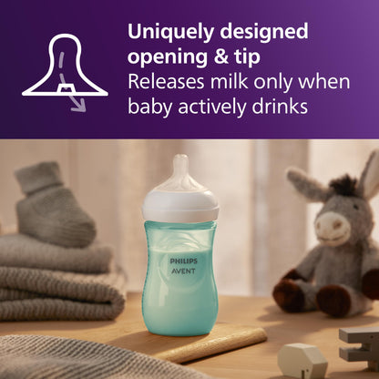 Philips Avent Natural Baby Bottle with Natural Response Nipple, Teal, 9oz, 4pk, SCY903/44