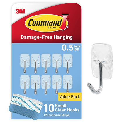 Command Small Clear Wire Hooks Clear Small Wire Hooks, 10 Hooks, 12 Strips (CL067-10NA) - Easy To Open Packaging