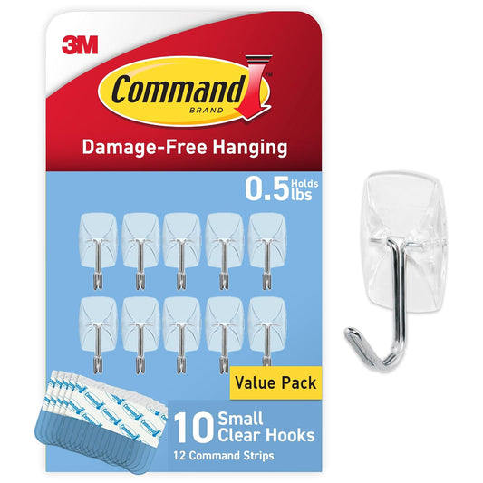 Command Small Clear Wire Hooks Clear Small Wire Hooks, 10 Hooks, 12 Strips (CL067-10NA) - Easy To Open Packaging
