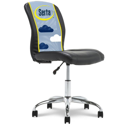 Serta Essentials Ergonomic Armless Low-Back Computer Swivel Task Chair, Faux Leather and Mesh, Black