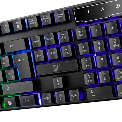 Green Leaf 18-8306 Kit Multimedia Teclado y Mouse Tipo Gamer Alambricos, Luz Led Colores, Negro