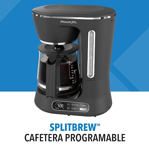 PowerXL Cafetera Programable 12 Tazas para Café Frío y Caliente, CM0122 | Panel digital para tener tu café listo cuando desees, con sistema de goteo Vortex para un sabor intenso y fresco
