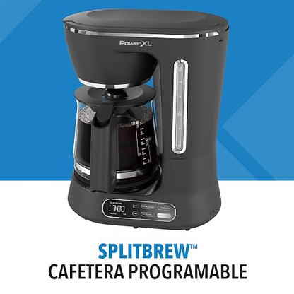 PowerXL Cafetera Programable 12 Tazas para Café Frío y Caliente, CM0122 | Panel digital para tener tu café listo cuando desees, con sistema de goteo Vortex para un sabor intenso y fresco